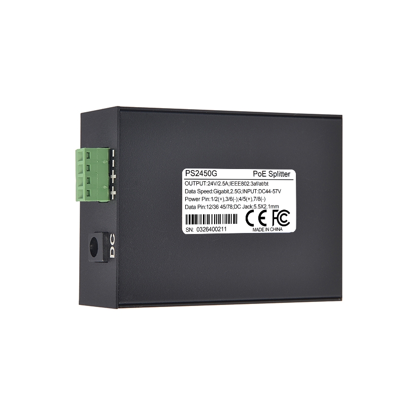 PS2450G 千兆2.5G POE分离器 60W峰值 24V2-2.5A 铁壳 隔离型 IEEE802.3bt SDAPO达普