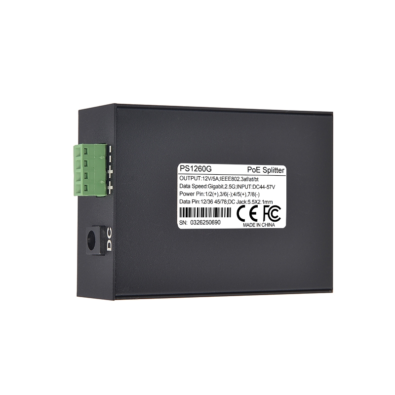 PS1260G 12V5A 60W 千兆2.5G POE分离器 铁壳 隔离型 IEEE802.3bt协议 PoE分线器 SDAPO达普